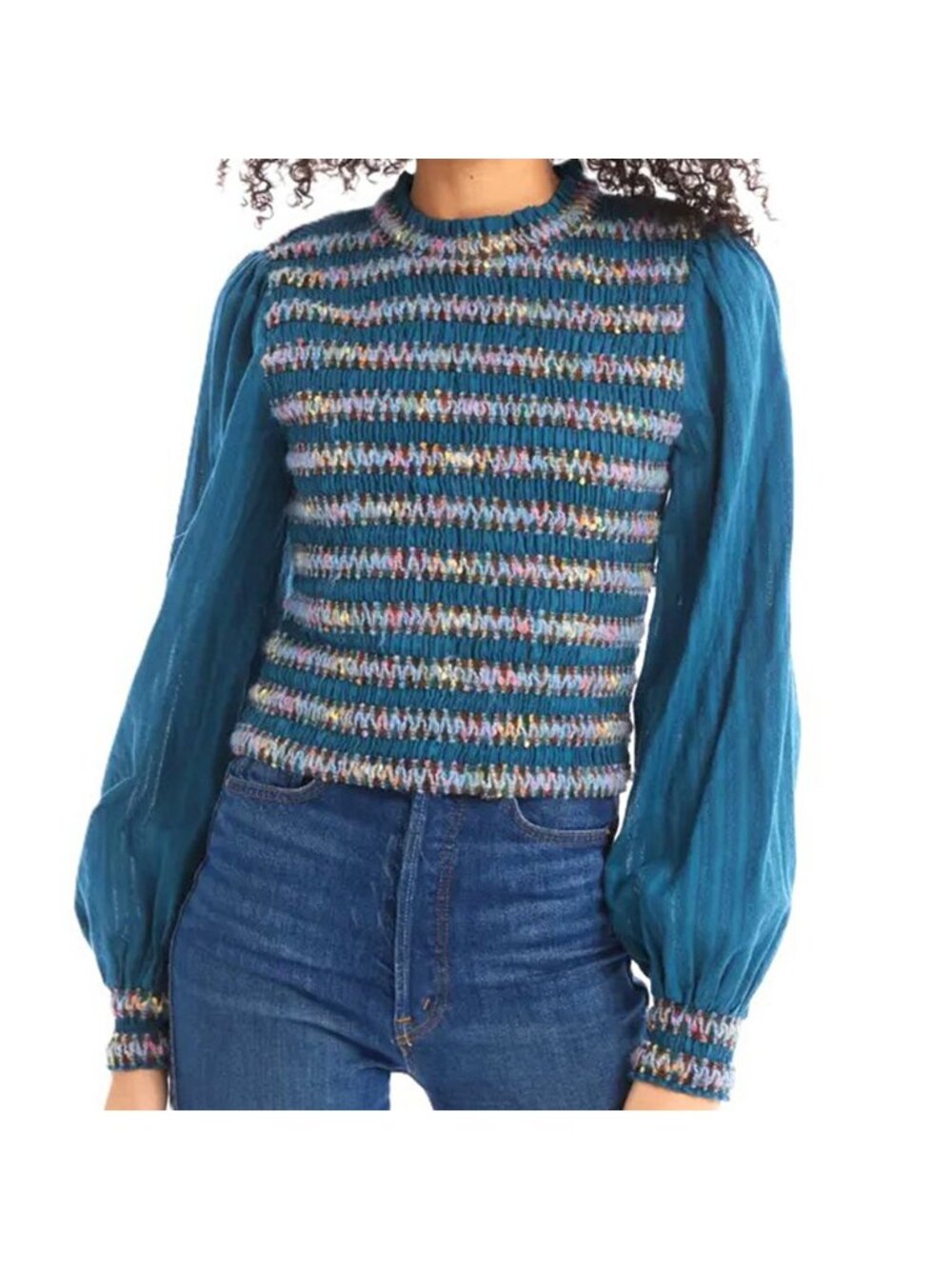 Allison New York Gayle Trim Top in Dark Teal Long Sleeve Size Large New